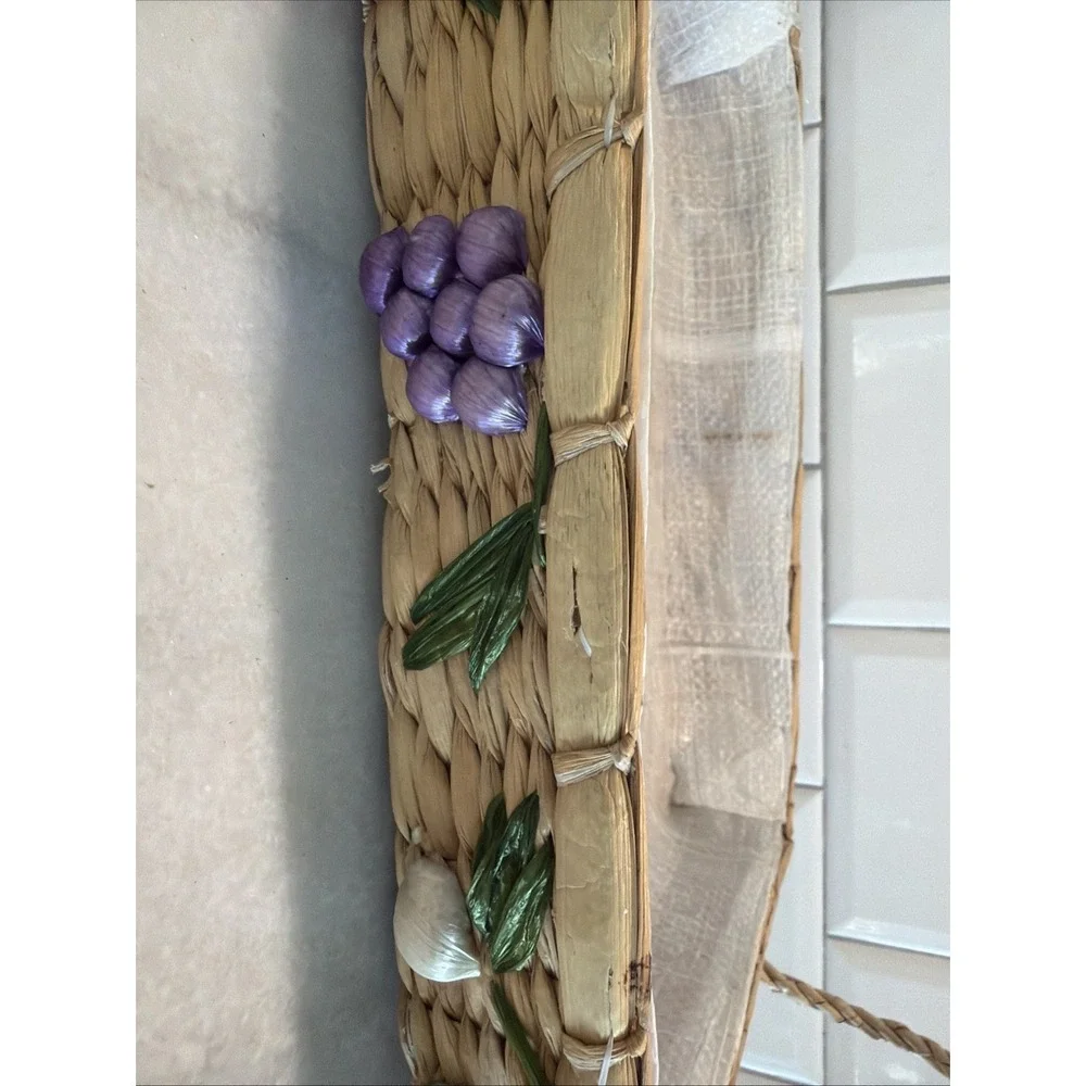 Vintage Fruit Wicker Basket Hand Woven Carrier Straw Raffia Lined Casserole 3-D